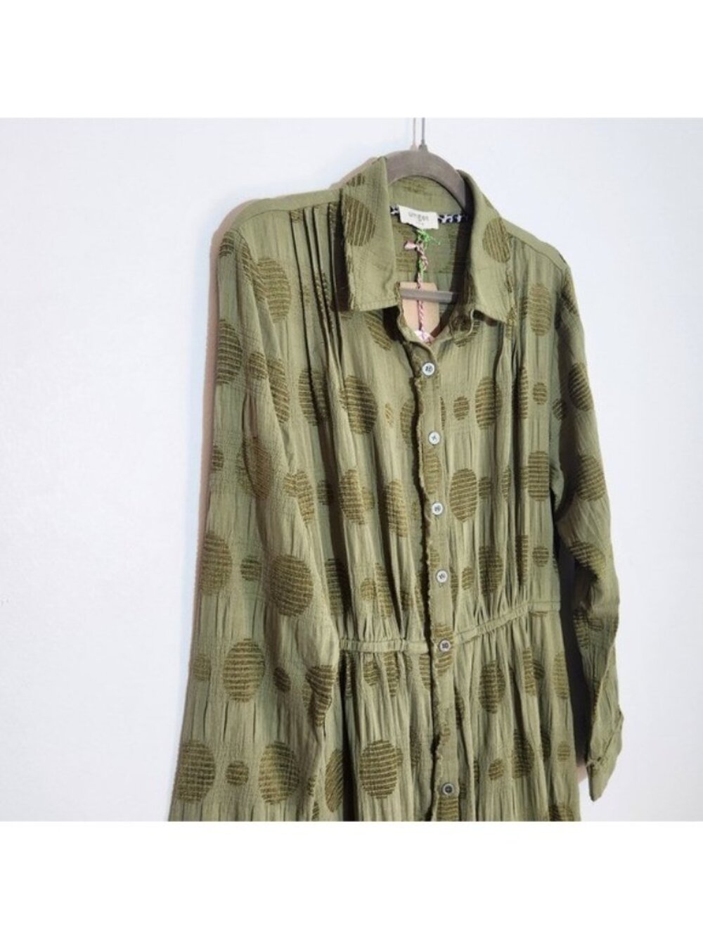 Umgee Green Midi Long Sleeve Shirt Dress NWT Size Medium - Picture 3 of 8
